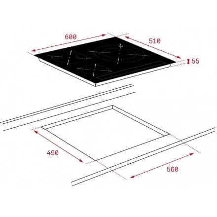 Hình ảnh bản vẽ kỹ thuật Bếp Điện Từ Hafele HC-IHH80A 539.66.698 Kết Hợp Hút Mùi 2 Vùng Nấu