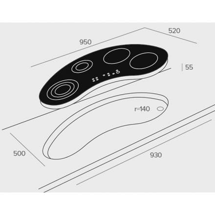 Hình ảnh bản vẽ kỹ thuật Bếp Điện Từ Hafele HC-IHH80A 539.66.698 Kết Hợp Hút Mùi 2 Vùng Nấu