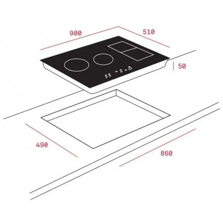 Hình ảnh bản vẽ kỹ thuật Bếp Điện Từ Hafele HC-IHH80A 539.66.698 Kết Hợp Hút Mùi 2 Vùng Nấu