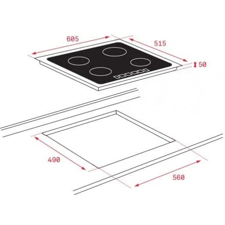 Hình ảnh bản vẽ kỹ thuật Bếp Điện Từ Hafele HC-IHH80A 539.66.698 Kết Hợp Hút Mùi 2 Vùng Nấu 