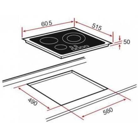 Hình ảnh bản vẽ kỹ thuật Bếp Điện Từ Hafele HC-IHH80A 539.66.698 Kết Hợp Hút Mùi 2 Vùng Nấu 