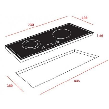 Hình ảnh bản vẽ kỹ thuật Bếp Điện Từ Hafele HC-IHH80A 539.66.698 Kết Hợp Hút Mùi 2 Vùng Nấu 