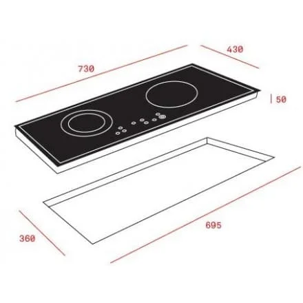 Hình ảnh bản vẽ kỹ thuật Bếp Điện Từ Hafele HC-IHH80A 539.66.698 Kết Hợp Hút Mùi 2 Vùng Nấu 
