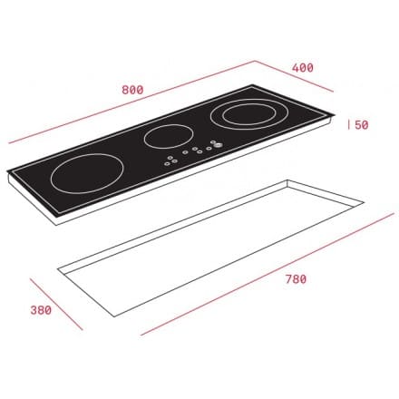 Hình ảnh bản vẽ kỹ thuật Bếp Điện Từ Hafele HC-IHH80A 539.66.698 Kết Hợp Hút Mùi 2 Vùng Nấu 