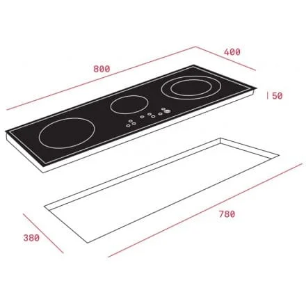 Hình ảnh bản vẽ kỹ thuật Bếp Điện Từ Hafele HC-IHH80A 539.66.698 Kết Hợp Hút Mùi 2 Vùng Nấu 