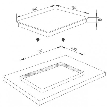 Hình ảnh bản vẽ kỹ thuật Bếp Điện Từ Hafele HC-IHH80A 539.66.698 Kết Hợp Hút Mùi 2 Vùng Nấu 