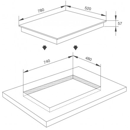 Hình ảnh bản vẽ kỹ thuật Bếp Điện Từ Hafele HC-IHH80A 539.66.698 Kết Hợp Hút Mùi 2 Vùng Nấu 