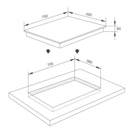 Hình ảnh bản vẽ kỹ thuật Bếp Điện Từ Hafele HC-IHH80A 539.66.698 Kết Hợp Hút Mùi 2 Vùng Nấu 