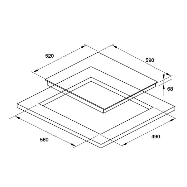 Hình ảnh bản vẽ kỹ thuật Bếp Điện Từ Hafele HC-IHH80A 539.66.698 Kết Hợp Hút Mùi 2 Vùng Nấu