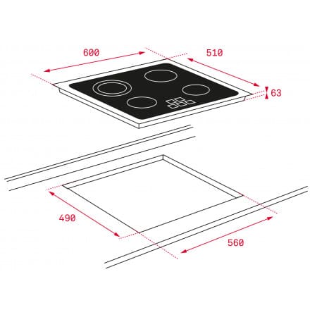 Hình ảnh bản vẽ kỹ thuật Bếp Điện Từ Hafele HC-IHH80A 539.66.698 Kết Hợp Hút Mùi 2 Vùng Nấu 