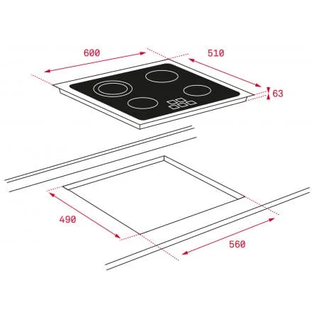 Hình ảnh bản vẽ kỹ thuật Bếp Điện Từ Hafele HC-IHH80A 539.66.698 Kết Hợp Hút Mùi 2 Vùng Nấu 