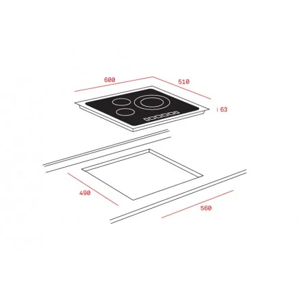 Hình ảnh bản vẽ kỹ thuật Bếp Điện Từ Hafele HC-IHH80A 539.66.698 Kết Hợp Hút Mùi 2 Vùng Nấu
