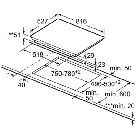 Hình ảnh bản vẽ kỹ thuật Bếp Điện Từ Hafele HC-IHH80A 539.66.698 Kết Hợp Hút Mùi 2 Vùng Nấu 