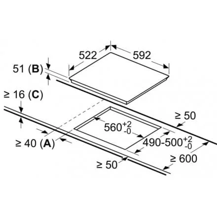 Hình ảnh bản vẽ kỹ thuật Bếp Điện Từ Hafele HC-IHH80A 539.66.698 Kết Hợp Hút Mùi 2 Vùng Nấu 