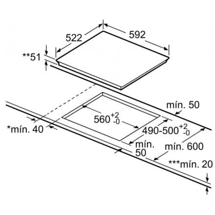 Hình ảnh bản vẽ kỹ thuật Bếp Điện Từ Hafele HC-IHH80A 539.66.698 Kết Hợp Hút Mùi 2 Vùng Nấu 