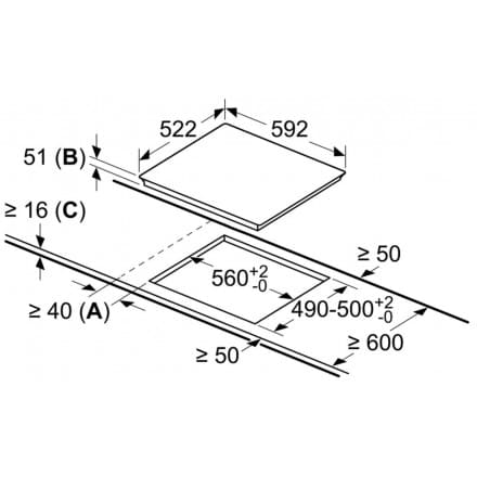 Hình ảnh bản vẽ kỹ thuật Bếp Điện Từ Hafele HC-IHH80A 539.66.698 Kết Hợp Hút Mùi 2 Vùng Nấu 