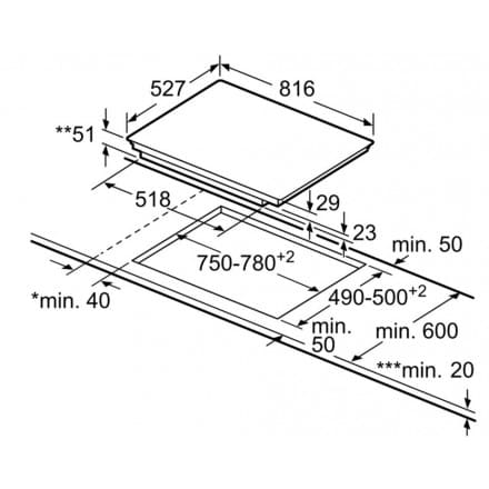 Hình ảnh bản vẽ kỹ thuật Bếp Điện Từ Hafele HC-IHH80A 539.66.698 Kết Hợp Hút Mùi 2 Vùng Nấu 