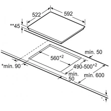 Hình ảnh bản vẽ kỹ thuật Bếp Điện Từ Hafele HC-IHH80A 539.66.698 Kết Hợp Hút Mùi 2 Vùng Nấu