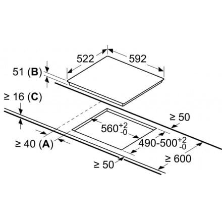 Hình ảnh bản vẽ kỹ thuật Bếp Điện Từ Hafele HC-IHH80A 539.66.698 Kết Hợp Hút Mùi 2 Vùng Nấu 