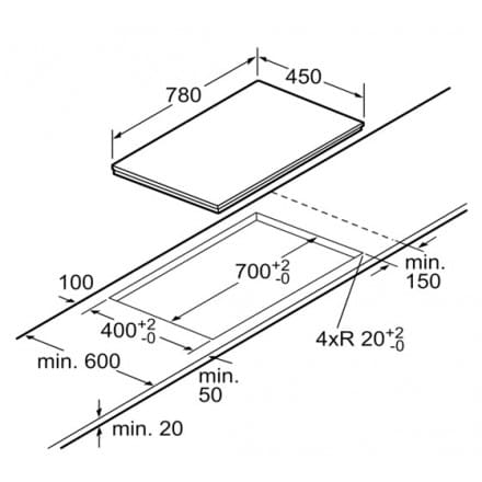 Hình ảnh bản vẽ kỹ thuật Bếp Điện Từ Hafele HC-IHH80A 539.66.698 Kết Hợp Hút Mùi 2 Vùng Nấu 