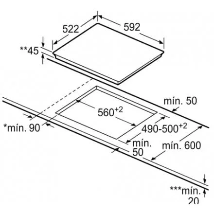 Hình ảnh bản vẽ kỹ thuật Bếp Điện Từ Hafele HC-IHH80A 539.66.698 Kết Hợp Hút Mùi 2 Vùng Nấu