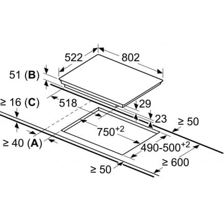 Hình ảnh bản vẽ kỹ thuật Bếp Điện Từ Hafele HC-IHH80A 539.66.698 Kết Hợp Hút Mùi 2 Vùng Nấu 