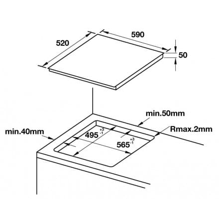Hình ảnh bản vẽ kỹ thuật Bếp Điện Từ Hafele HC-IHH80A 539.66.698 Kết Hợp Hút Mùi 2 Vùng Nấu 