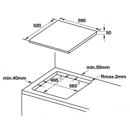 Hình ảnh bản vẽ kỹ thuật Bếp Điện Từ Hafele HC-IHH80A 539.66.698 Kết Hợp Hút Mùi 2 Vùng Nấu
