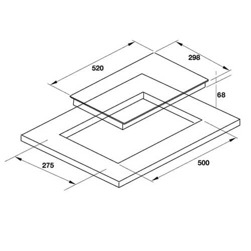 Hình ảnh bản vẽ kỹ thuật Bếp Điện Từ Hafele HC-IHH80A 539.66.698 Kết Hợp Hút Mùi 2 Vùng Nấu 