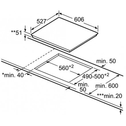 Hình ảnh bản vẽ kỹ thuật Bếp Điện Từ Hafele HC-IHH80A 539.66.698 Kết Hợp Hút Mùi 2 Vùng Nấu 
