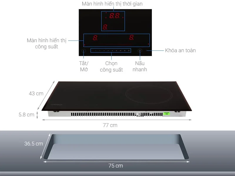 Hình ảnh bản vẽ kỹ thuật Bếp Điện Từ Hafele HC-IHH80A 539.66.698 Kết Hợp Hút Mùi 2 Vùng Nấu