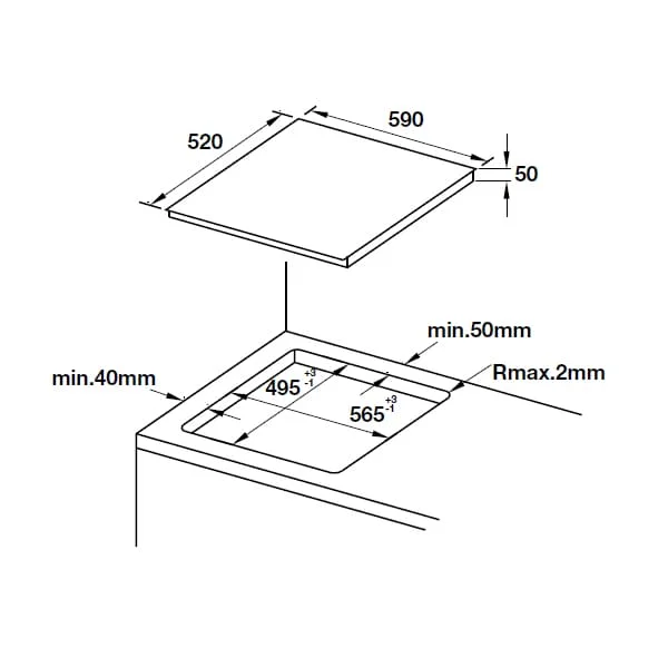 Hình ảnh bản vẽ kỹ thuật Bếp Điện Từ Hafele HC-IHH80A 539.66.698 Kết Hợp Hút Mùi 2 Vùng Nấu