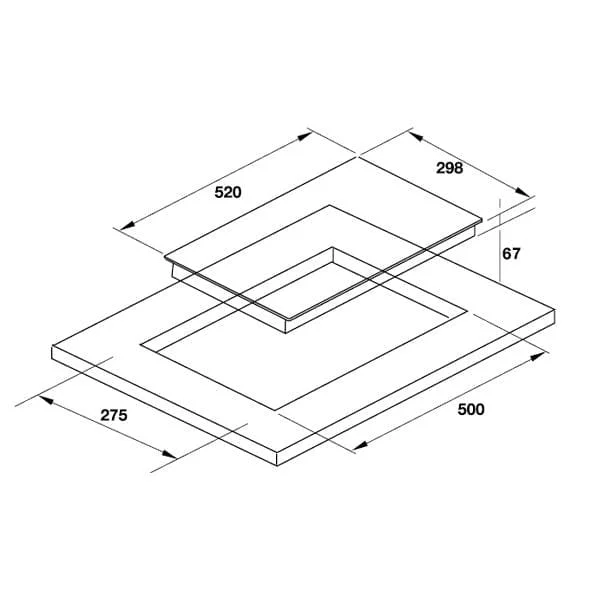 Hình ảnh bản vẽ kỹ thuật Bếp Điện Từ Hafele HC-IHH80A 539.66.698 Kết Hợp Hút Mùi 2 Vùng Nấu