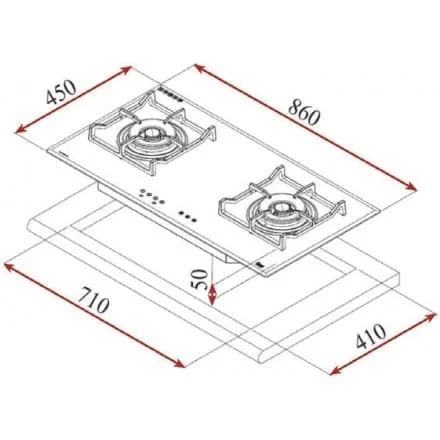 Hình ảnh bản vẽ kỹ thuật Bếp Điện Từ Hafele HC-IHH80A 539.66.698 Kết Hợp Hút Mùi 2 Vùng Nấu 