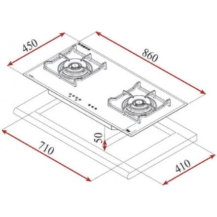 Hình ảnh bản vẽ kỹ thuật Bếp Điện Từ Hafele HC-IHH80A 539.66.698 Kết Hợp Hút Mùi 2 Vùng Nấu