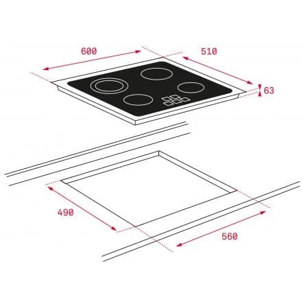 Hình ảnh bản vẽ kỹ thuật Bếp Điện Từ Hafele HC-IHH80A 539.66.698 Kết Hợp Hút Mùi 2 Vùng Nấu 