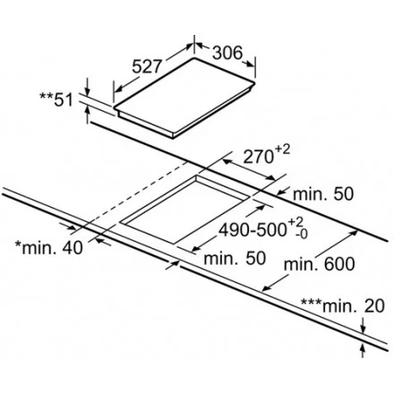 Hình ảnh bản vẽ kỹ thuật Bếp Điện Từ Hafele HC-IHH80A 539.66.698 Kết Hợp Hút Mùi 2 Vùng Nấu 