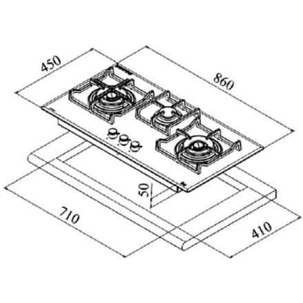 Hình ảnh bản vẽ kỹ thuật Bếp Điện Từ Hafele HC-IHH80A 539.66.698 Kết Hợp Hút Mùi 2 Vùng Nấu 