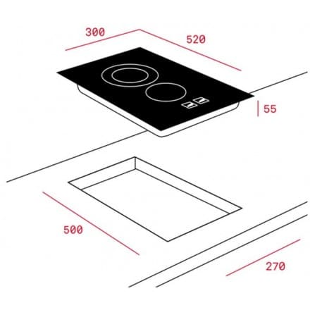 Hình ảnh bản vẽ kỹ thuật Bếp Điện Từ Hafele HC-IHH80A 539.66.698 Kết Hợp Hút Mùi 2 Vùng Nấu 