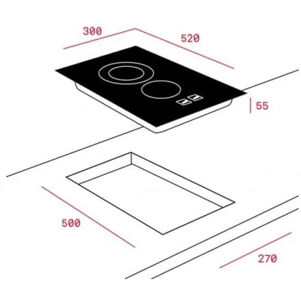 Hình ảnh bản vẽ kỹ thuật Bếp Điện Từ Hafele HC-IHH80A 539.66.698 Kết Hợp Hút Mùi 2 Vùng Nấu 