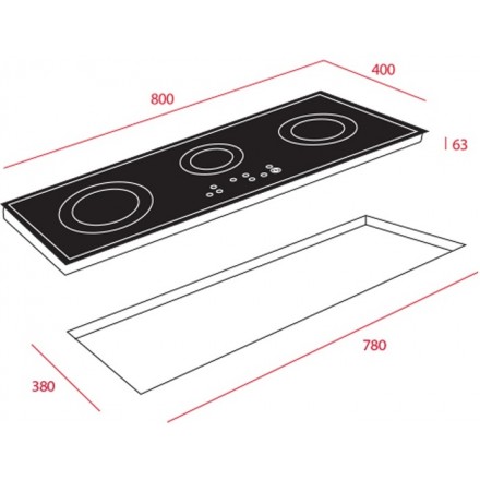 Hình ảnh bản vẽ kỹ thuật Bếp Điện Từ Hafele HC-IHH80A 539.66.698 Kết Hợp Hút Mùi 2 Vùng Nấu 