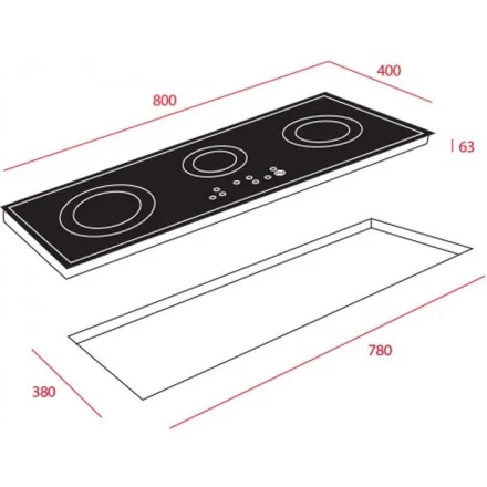 Hình ảnh bản vẽ kỹ thuật Bếp Điện Từ Hafele HC-IHH80A 539.66.698 Kết Hợp Hút Mùi 2 Vùng Nấu