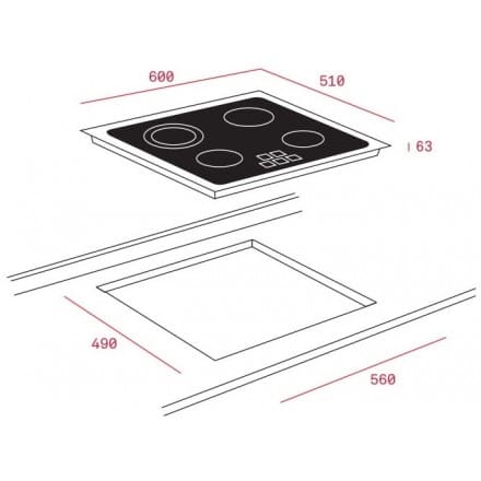 Hình ảnh bản vẽ kỹ thuật Bếp Điện Từ Hafele HC-IHH80A 539.66.698 Kết Hợp Hút Mùi 2 Vùng Nấu 