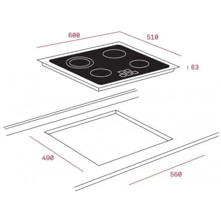 Hình ảnh bản vẽ kỹ thuật Bếp Điện Từ Hafele HC-IHH80A 539.66.698 Kết Hợp Hút Mùi 2 Vùng Nấu