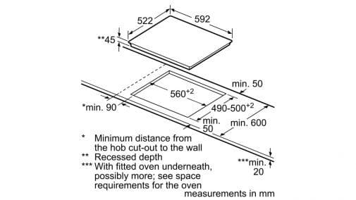 Hình ảnh bản vẽ kỹ thuật Bếp Điện Từ Hafele HC-IHH80A 539.66.698 Kết Hợp Hút Mùi 2 Vùng Nấu 