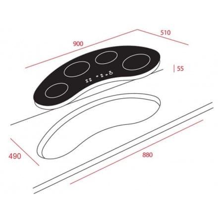 Hình ảnh bản vẽ kỹ thuật Bếp Điện Từ Hafele HC-IHH80A 539.66.698 Kết Hợp Hút Mùi 2 Vùng Nấu 