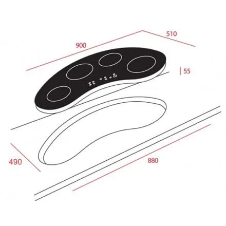 Hình ảnh bản vẽ kỹ thuật Bếp Điện Từ Hafele HC-IHH80A 539.66.698 Kết Hợp Hút Mùi 2 Vùng Nấu 