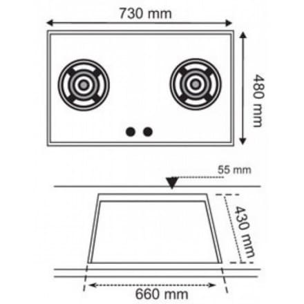 Hình ảnh bản vẽ kỹ thuật Bếp Điện Từ Hafele HC-IHH80A 539.66.698 Kết Hợp Hút Mùi 2 Vùng Nấu 