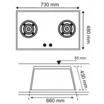 Hình ảnh bản vẽ kỹ thuật Bếp Điện Từ Hafele HC-IHH80A 539.66.698 Kết Hợp Hút Mùi 2 Vùng Nấu 