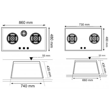 Hình ảnh bản vẽ kỹ thuật Bếp Điện Từ Hafele HC-IHH80A 539.66.698 Kết Hợp Hút Mùi 2 Vùng Nấu 